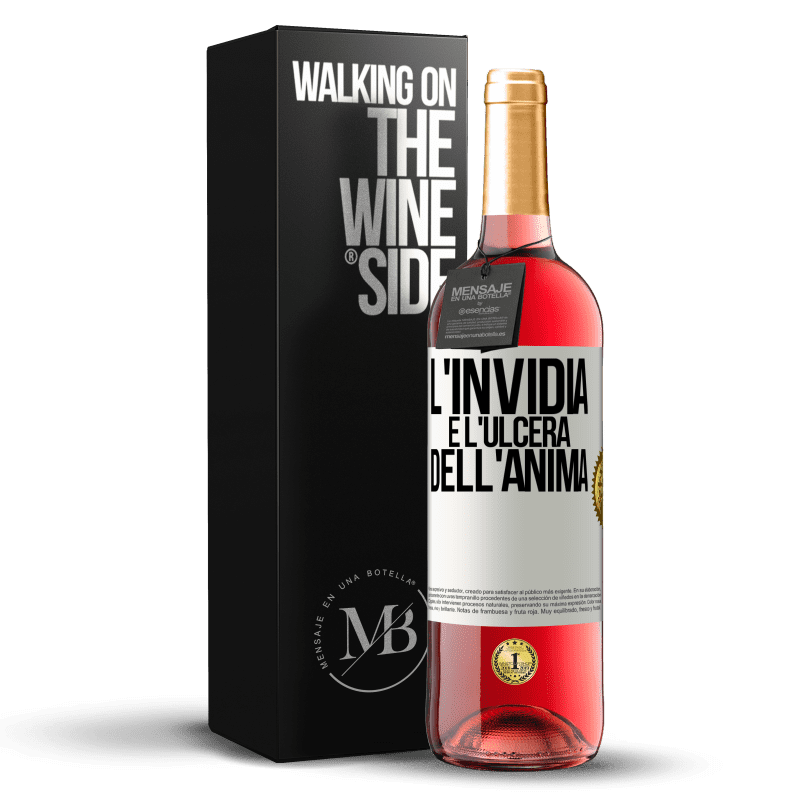 29,95 € Spedizione Gratuita | Vino rosato Edizione ROSÉ L'invidia è l'ulcera dell'anima Etichetta Bianca. Etichetta personalizzabile Vino giovane Raccogliere 2024 Tempranillo