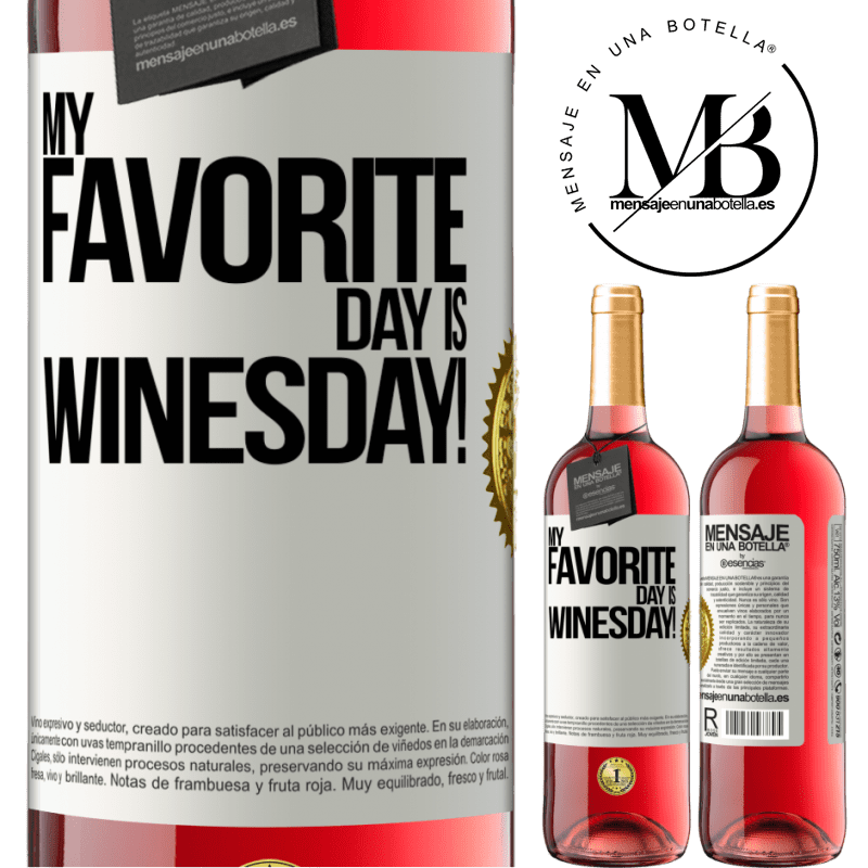 29,95 € Envío gratis | Vino Rosado Edición ROSÉ My favorite day is winesday! Etiqueta Blanca. Etiqueta personalizable Vino joven Cosecha 2024 Tempranillo