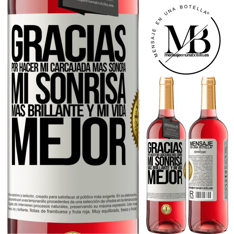 29,95 € Envío gratis | Vino Rosado Edición ROSÉ Gracias por hacer mi carcajada más sonora, mi sonrisa más brillante y mi vida mejor Etiqueta Blanca. Etiqueta personalizable Vino joven Cosecha 2025 Tempranillo