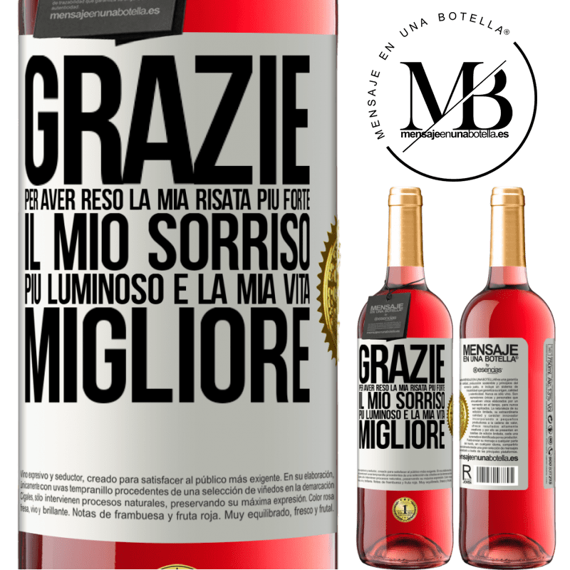 29,95 € Spedizione Gratuita | Vino rosato Edizione ROSÉ Grazie per aver reso la mia risata più forte, il mio sorriso più luminoso e la mia vita migliore Etichetta Bianca. Etichetta personalizzabile Vino giovane Raccogliere 2023 Tempranillo