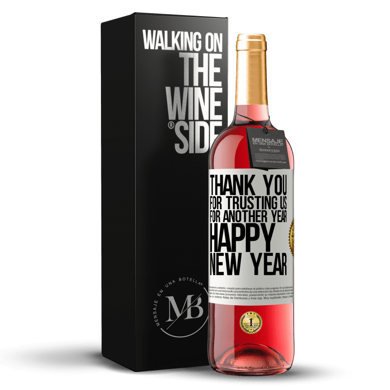 29,95 € Бесплатная доставка | Розовое вино Издание ROSÉ Спасибо, что доверили нам еще один год. С новым годом Белая этикетка. Настраиваемая этикетка Молодое вино Урожай 2023 Tempranillo