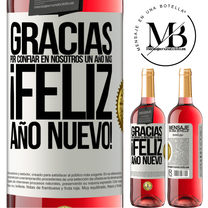 29,95 € Envío gratis | Vino Rosado Edición ROSÉ Gracias por confiar en nosotros un año más. Feliz Año Nuevo Etiqueta Blanca. Etiqueta personalizable Vino joven Cosecha 2023 Tempranillo