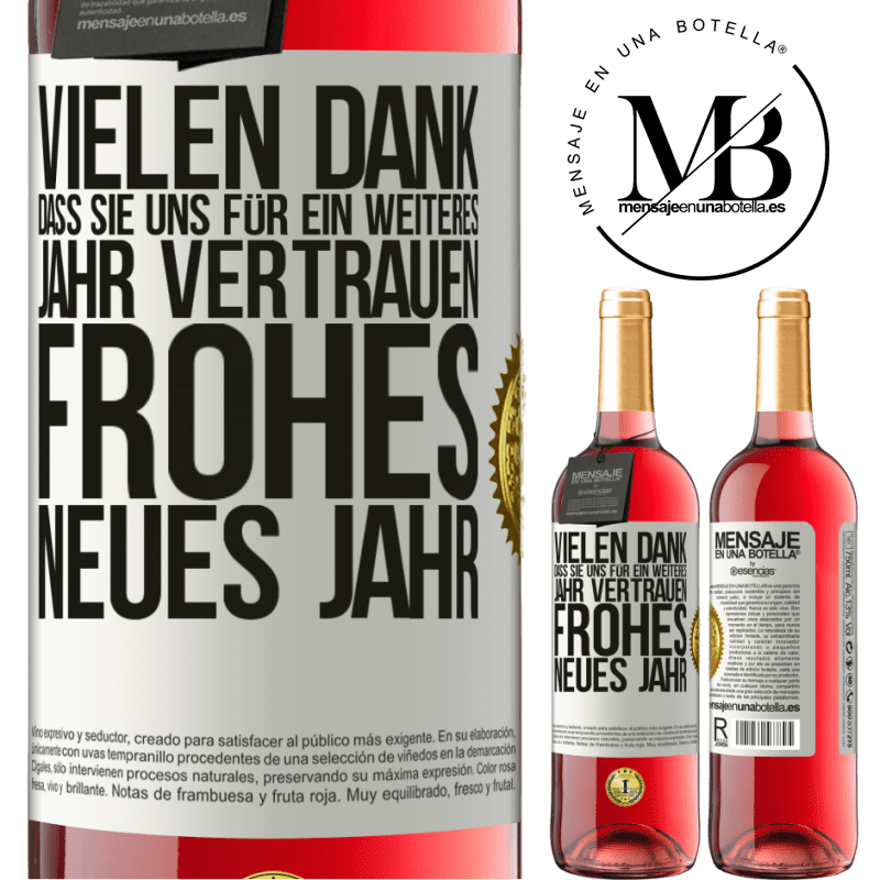 29,95 € Kostenloser Versand | Roséwein ROSÉ Ausgabe Vielen Dank, dass Sie uns ein weiteres Jahr vertrauen. Frohes neues Jahr Weißes Etikett. Anpassbares Etikett Junger Wein Ernte 2023 Tempranillo