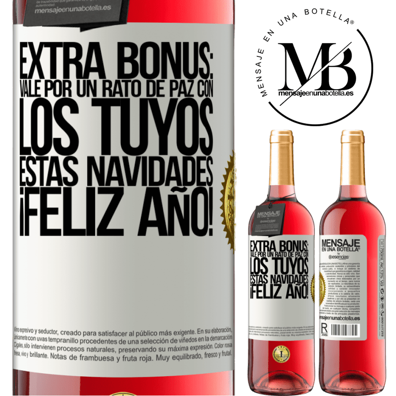 29,95 € Envío gratis | Vino Rosado Edición ROSÉ Extra Bonus: Vale por un rato de paz con los tuyos estas navidades. Feliz Año! Etiqueta Blanca. Etiqueta personalizable Vino joven Cosecha 2024 Tempranillo