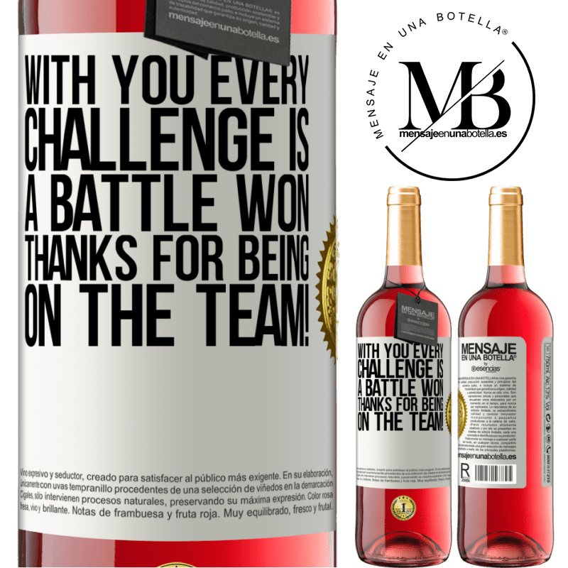 24,95 € Free Shipping | Rosé Wine ROSÉ Edition With you every challenge is a battle won. Thanks for being on the team! White Label. Customizable label Young wine Harvest 2021 Tempranillo