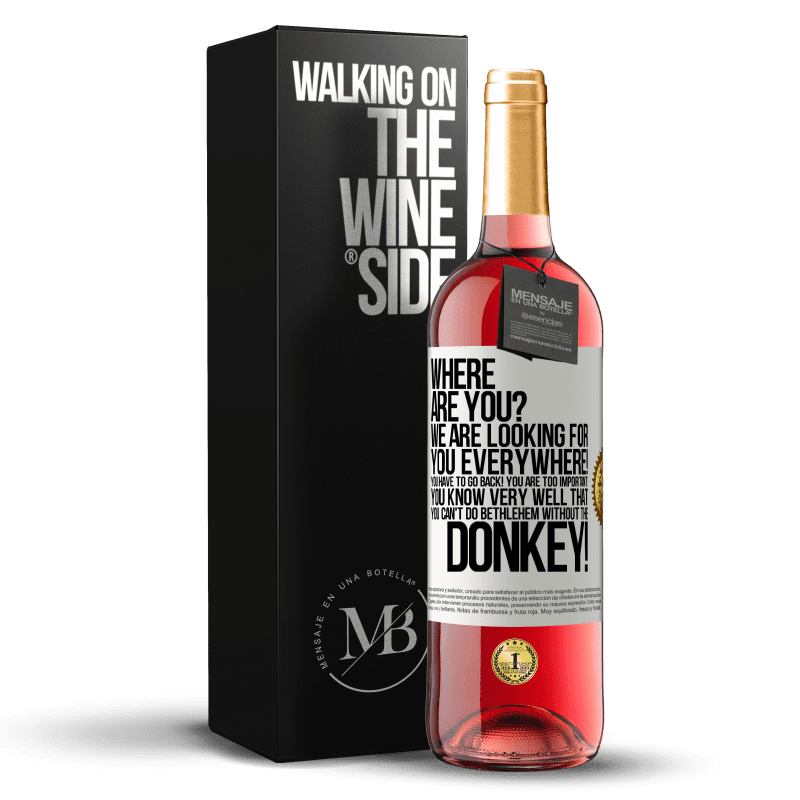 29,95 € Free Shipping | Rosé Wine ROSÉ Edition Where are you? We are looking for you everywhere! You have to go back! You are too important! You know very well that you White Label. Customizable label Young wine Harvest 2021 Tempranillo