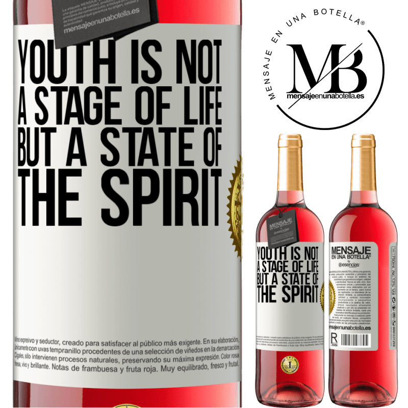 29,95 € Free Shipping | Rosé Wine ROSÉ Edition Youth is not a stage of life, but a state of the spirit White Label. Customizable label Young wine Harvest 2021 Tempranillo