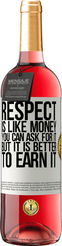 29,95 € Free Shipping | Rosé Wine ROSÉ Edition Respect is like money. You can ask for it, but it is better to earn it White Label. Customizable label Young wine Harvest 2023 Tempranillo