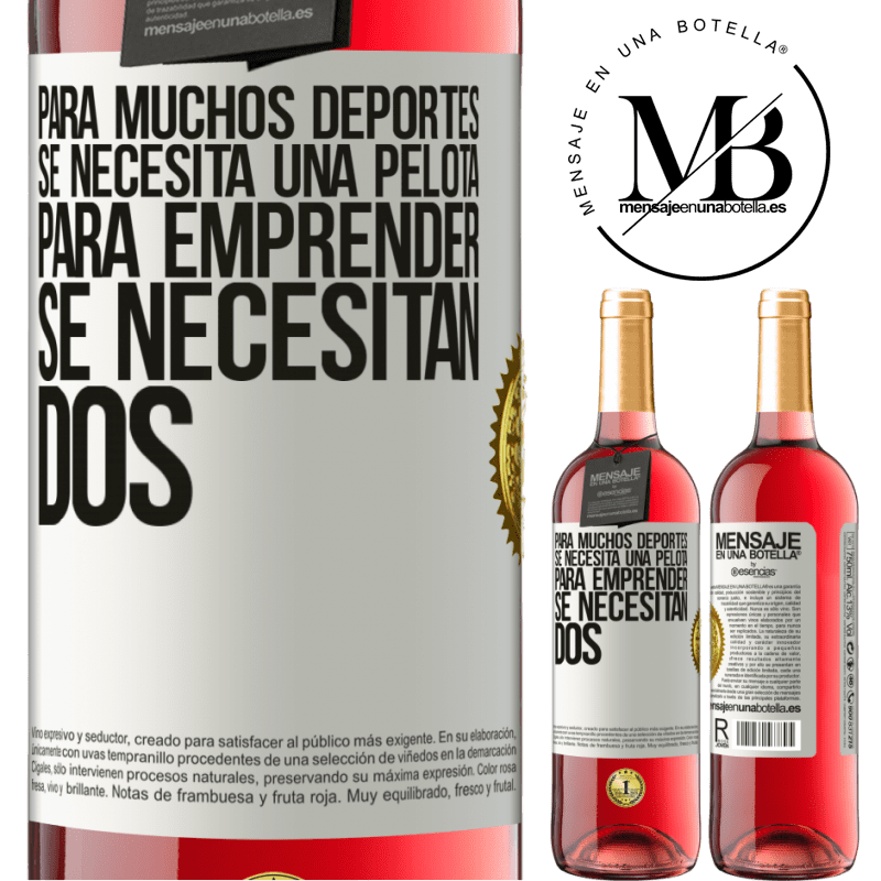 29,95 € Envío gratis | Vino Rosado Edición ROSÉ Para muchos deportes se necesita una pelota. Para emprender, se necesitan dos Etiqueta Blanca. Etiqueta personalizable Vino joven Cosecha 2024 Tempranillo