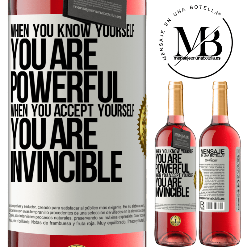 24,95 € Free Shipping | Rosé Wine ROSÉ Edition When you know yourself, you are powerful. When you accept yourself, you are invincible White Label. Customizable label Young wine Harvest 2021 Tempranillo