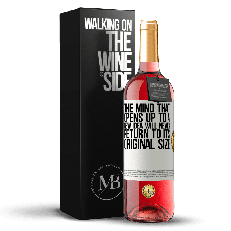 29,95 € Бесплатная доставка | Розовое вино Издание ROSÉ Разум, который открывается новой идее, никогда не вернется к своему первоначальному размеру Белая этикетка. Настраиваемая этикетка Молодое вино Урожай 2023 Tempranillo