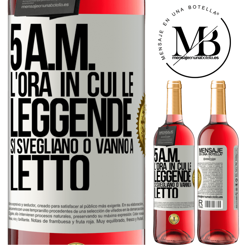 29,95 € Spedizione Gratuita | Vino rosato Edizione ROSÉ 5 A.M. L'ora in cui le leggende si svegliano o vanno a letto Etichetta Bianca. Etichetta personalizzabile Vino giovane Raccogliere 2024 Tempranillo