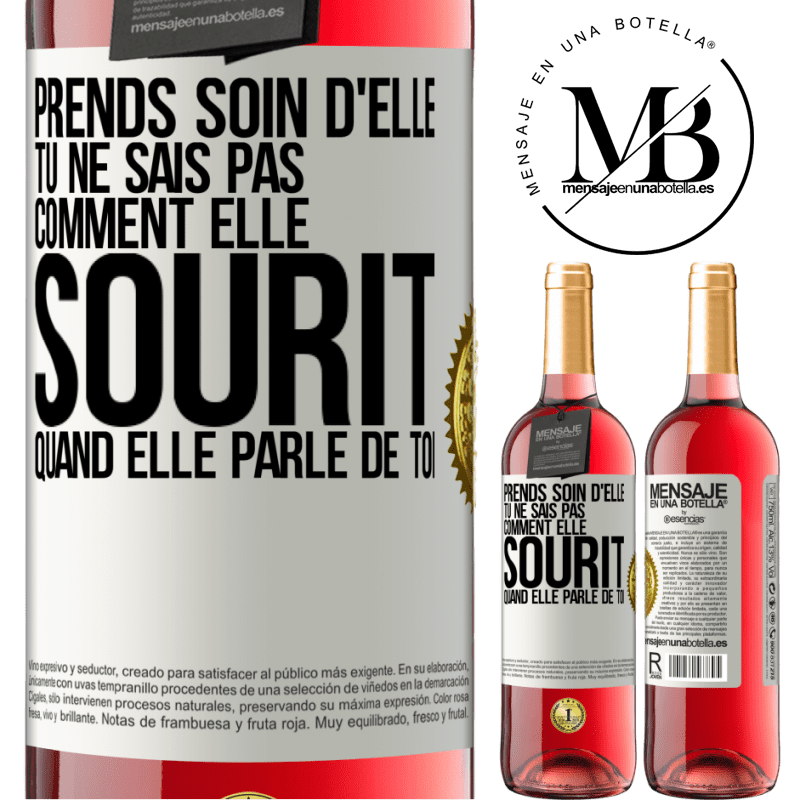 29,95 € Envoi gratuit | Vin rosé Édition ROSÉ Prends soin d'elle. Tu ne sais pas comment elle sourit quand elle parle de toi Étiquette Blanche. Étiquette personnalisable Vin jeune Récolte 2024 Tempranillo
