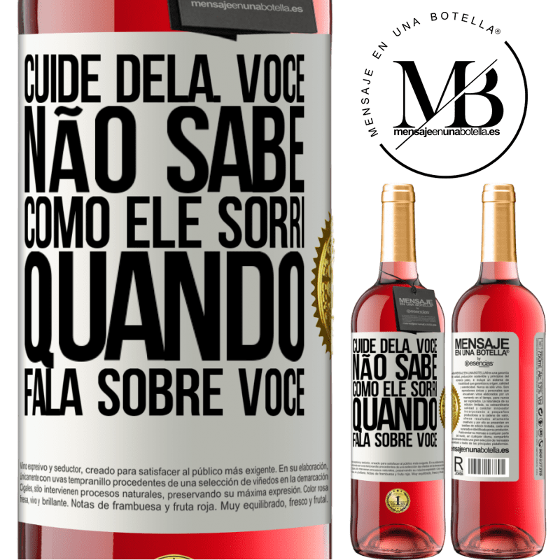 29,95 € Envio grátis | Vinho rosé Edição ROSÉ Cuide dela. Você não sabe como ele sorri quando fala sobre você Etiqueta Branca. Etiqueta personalizável Vinho jovem Colheita 2024 Tempranillo