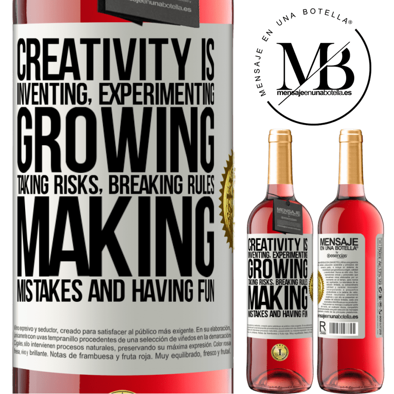 29,95 € Free Shipping | Rosé Wine ROSÉ Edition Creativity is inventing, experimenting, growing, taking risks, breaking rules, making mistakes, and having fun White Label. Customizable label Young wine Harvest 2022 Tempranillo