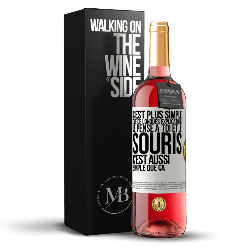 29,95 € Envoi gratuit | Vin rosé Édition ROSÉ C'est plus simple que de longues explications. Je pense à toi et je souris. C'est aussi simple que ça Étiquette Blanche. Étiquette personnalisable Vin jeune Récolte 2024 Tempranillo