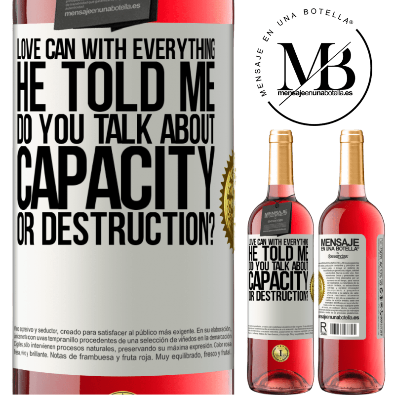 29,95 € Free Shipping | Rosé Wine ROSÉ Edition Love can with everything, he told me. Do you talk about capacity or destruction? White Label. Customizable label Young wine Harvest 2024 Tempranillo
