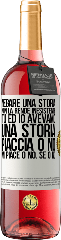 29,95 € | Vino rosato Edizione ROSÉ Negare una storia non la rende inesistente. Tu ed io avevamo una storia. Piaccia o no. Mi piace o no. Se o no Etichetta Bianca. Etichetta personalizzabile Vino giovane Raccogliere 2024 Tempranillo