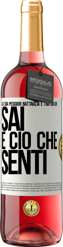 29,95 € Spedizione Gratuita | Vino rosato Edizione ROSÉ La tua peggior battaglia è tra ciò che sai e ciò che senti Etichetta Bianca. Etichetta personalizzabile Vino giovane Raccogliere 2024 Tempranillo