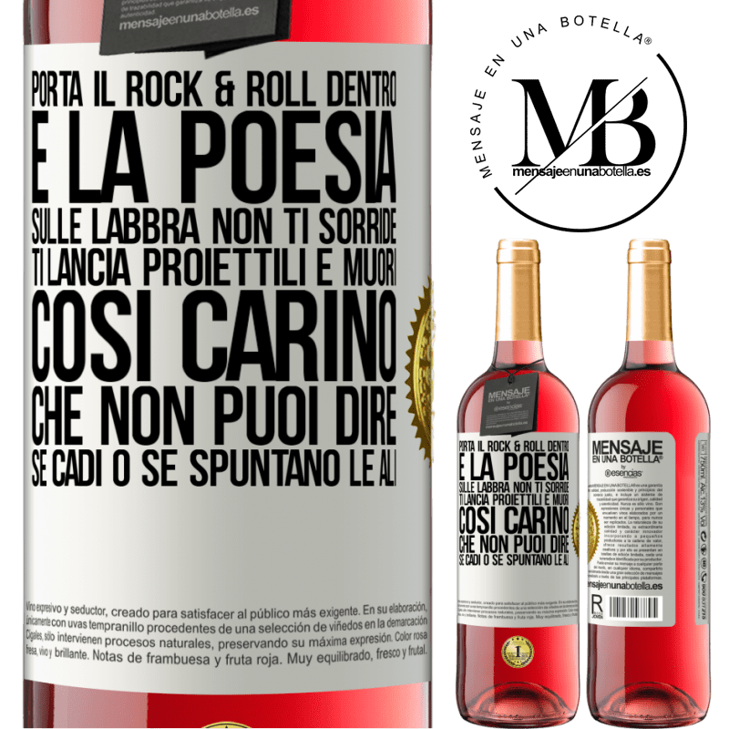 29,95 € Spedizione Gratuita | Vino rosato Edizione ROSÉ Porta il Rock & Roll dentro e la poesia sulle labbra. Non ti sorride, ti lancia proiettili e muori così carino che non puoi Etichetta Bianca. Etichetta personalizzabile Vino giovane Raccogliere 2023 Tempranillo