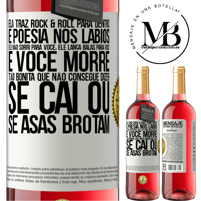 29,95 € Envio grátis | Vinho rosé Edição ROSÉ Ela traz Rock & Roll para dentro e poesia nos lábios. Ele não sorri para você, ele lança balas para você e você morre tão Etiqueta Branca. Etiqueta personalizável Vinho jovem Colheita 2023 Tempranillo