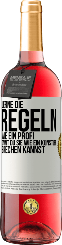 29,95 € | Roséwein ROSÉ Ausgabe Lerne die Regeln wie ein Profi, damit du sie wie ein Künstler brechen kannst Weißes Etikett. Anpassbares Etikett Junger Wein Ernte 2024 Tempranillo