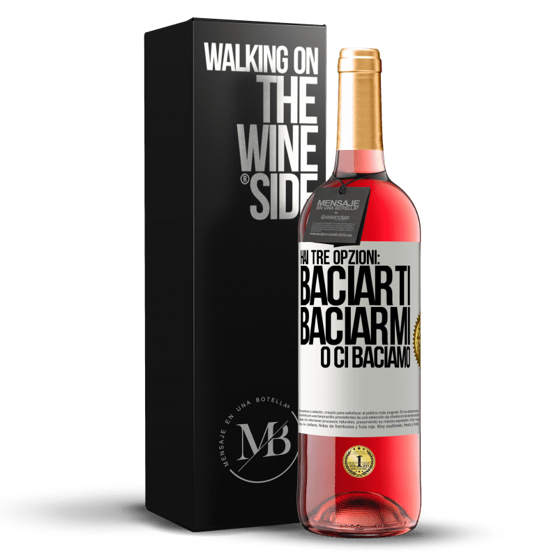 29,95 € Spedizione Gratuita | Vino rosato Edizione ROSÉ Hai tre opzioni: baciarti, baciarmi o ci baciamo Etichetta Bianca. Etichetta personalizzabile Vino giovane Raccogliere 2023 Tempranillo