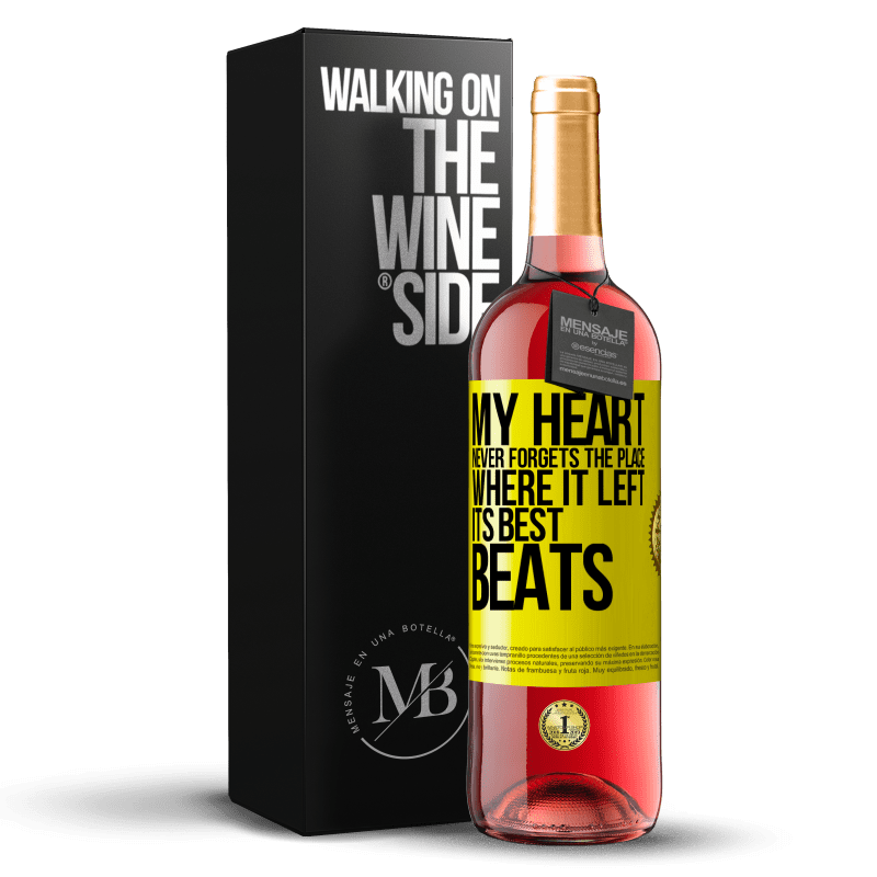 24,95 € Free Shipping | Rosé Wine ROSÉ Edition My heart never forgets the place where it left its best beats Yellow Label. Customizable label Young wine Harvest 2021 Tempranillo
