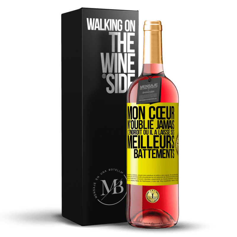 29,95 € Envoi gratuit | Vin rosé Édition ROSÉ Mon cœur n'oublie jamais l'endroit où il a laissé ses meilleurs battements Étiquette Jaune. Étiquette personnalisable Vin jeune Récolte 2024 Tempranillo