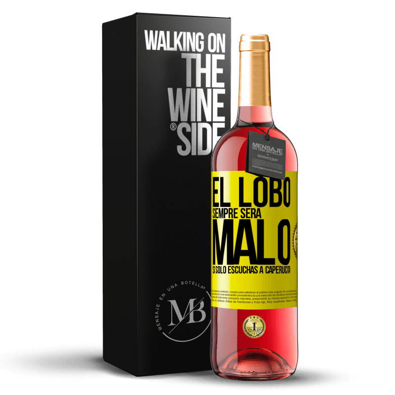 29,95 € Envío gratis | Vino Rosado Edición ROSÉ El lobo siempre será malo si sólo escuchas a caperucita Etiqueta Amarilla. Etiqueta personalizable Vino joven Cosecha 2025 Tempranillo