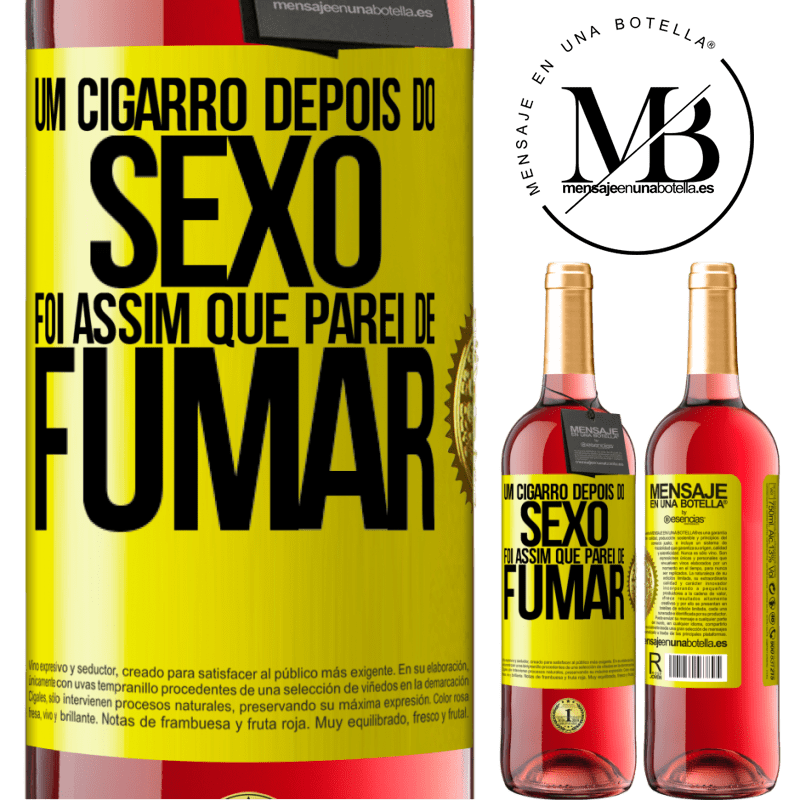 29,95 € Envio grátis | Vinho rosé Edição ROSÉ Um cigarro depois do sexo. Foi assim que parei de fumar Etiqueta Amarela. Etiqueta personalizável Vinho jovem Colheita 2025 Tempranillo