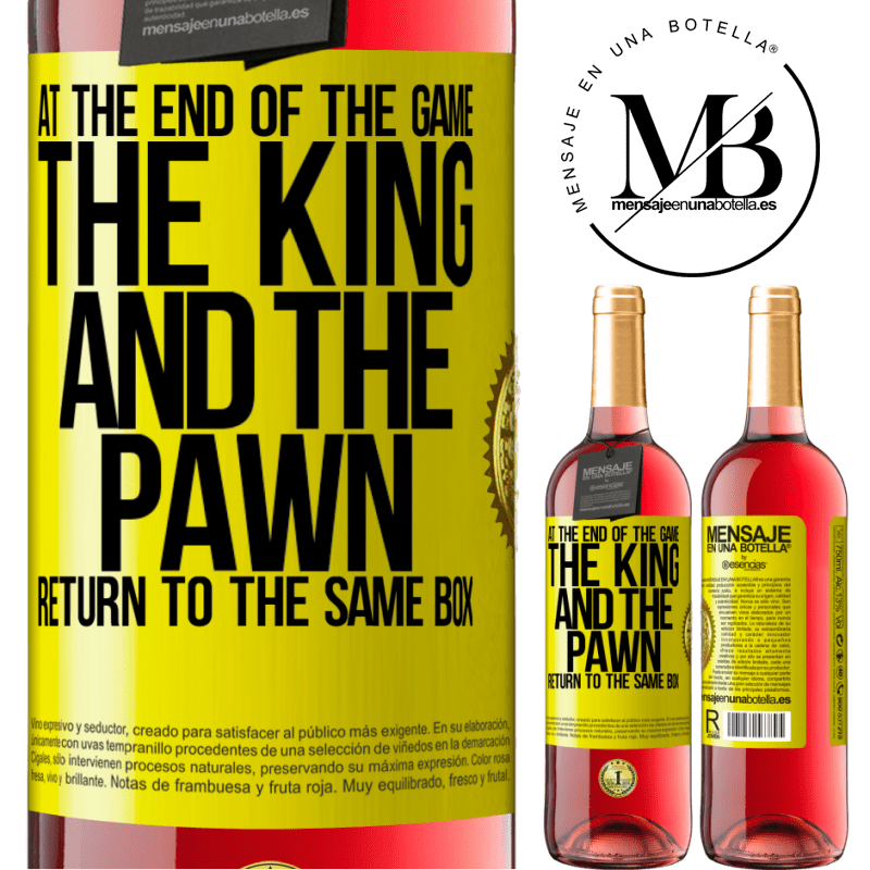 29,95 € Free Shipping | Rosé Wine ROSÉ Edition At the end of the game, the king and the pawn return to the same box Yellow Label. Customizable label Young wine Harvest 2021 Tempranillo