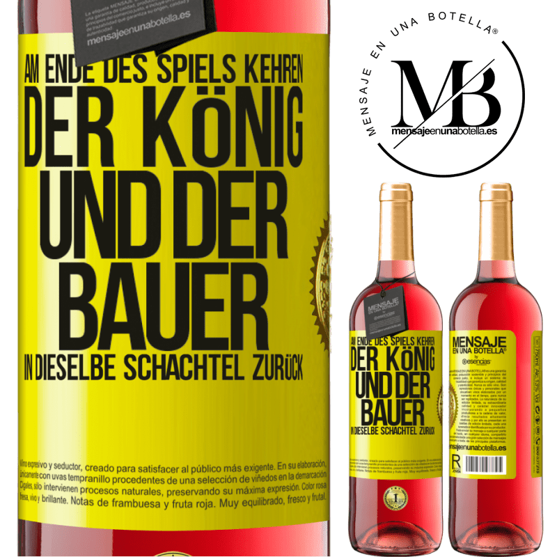 29,95 € Kostenloser Versand | Roséwein ROSÉ Ausgabe Am Ende des Spiels kehren der König und der Bauer in dieselbe Schachtel zurück Gelbes Etikett. Anpassbares Etikett Junger Wein Ernte 2025 Tempranillo