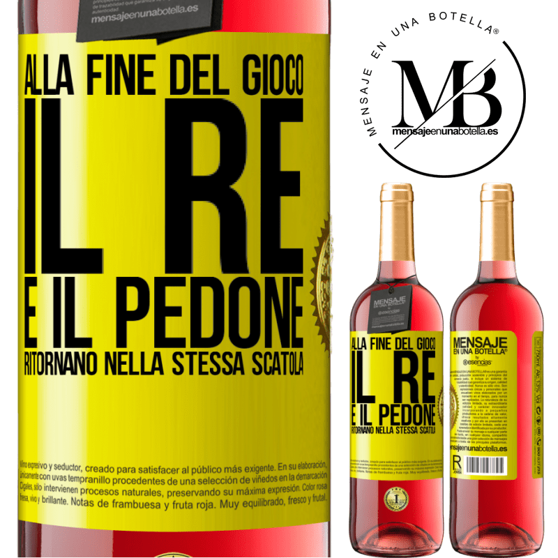 29,95 € Spedizione Gratuita | Vino rosato Edizione ROSÉ Alla fine del gioco, il re e il pedone ritornano nella stessa scatola Etichetta Gialla. Etichetta personalizzabile Vino giovane Raccogliere 2025 Tempranillo