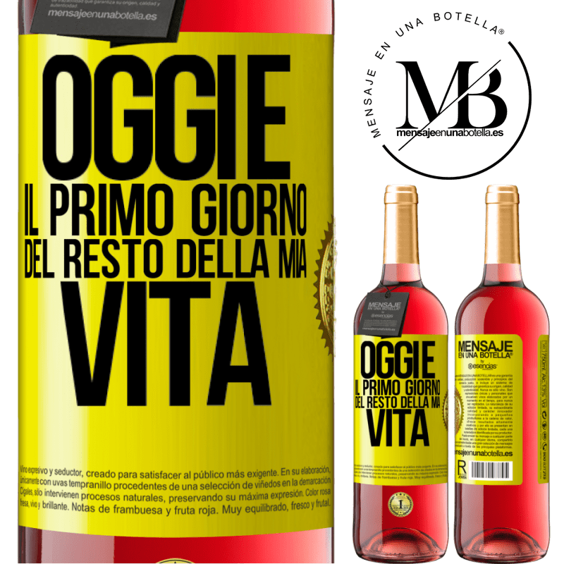 29,95 € Spedizione Gratuita | Vino rosato Edizione ROSÉ Oggi è il primo giorno del resto della mia vita Etichetta Gialla. Etichetta personalizzabile Vino giovane Raccogliere 2023 Tempranillo