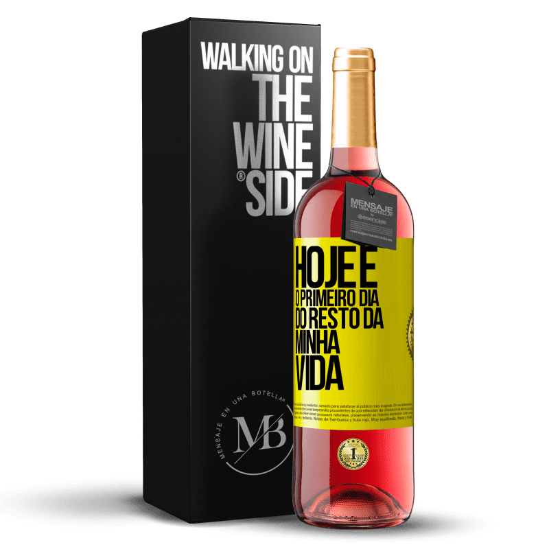 29,95 € Envio grátis | Vinho rosé Edição ROSÉ Hoje é o primeiro dia do resto da minha vida Etiqueta Amarela. Etiqueta personalizável Vinho jovem Colheita 2023 Tempranillo