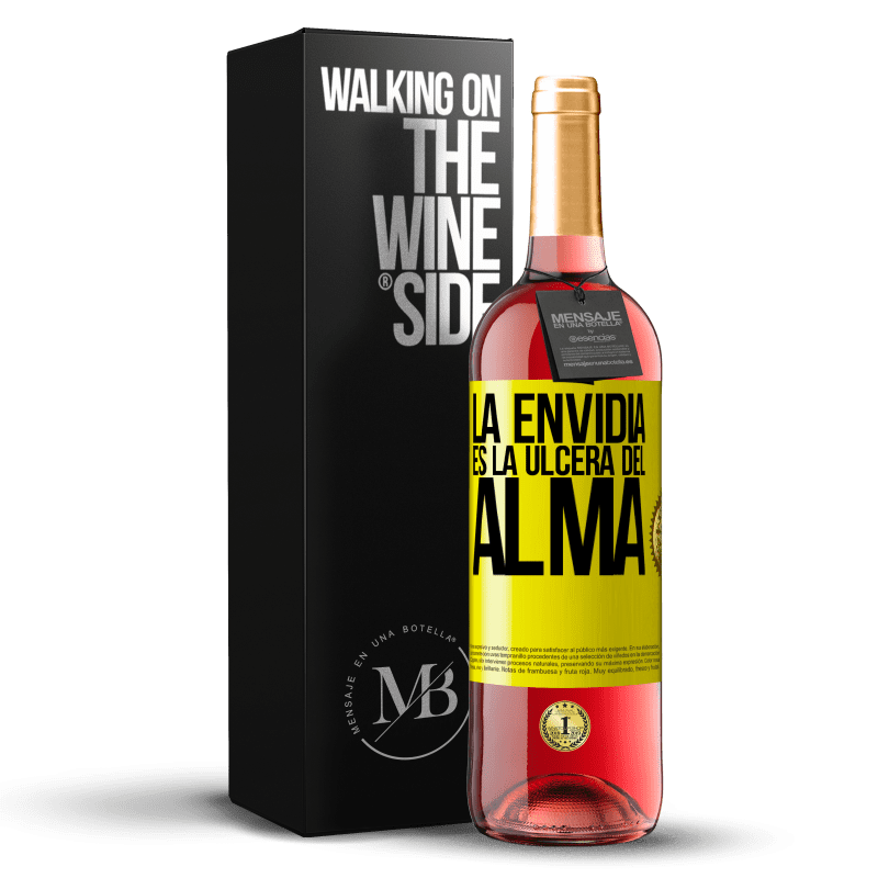 29,95 € Envío gratis | Vino Rosado Edición ROSÉ La envidia es la úlcera del alma Etiqueta Amarilla. Etiqueta personalizable Vino joven Cosecha 2025 Tempranillo
