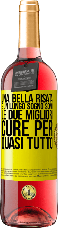 29,95 € | Vino rosato Edizione ROSÉ Una bella risata e un lungo sogno sono le due migliori cure per quasi tutto Etichetta Gialla. Etichetta personalizzabile Vino giovane Raccogliere 2024 Tempranillo