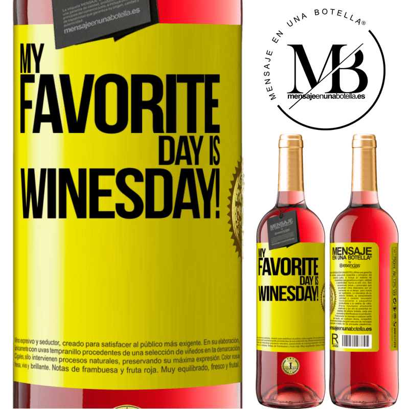 29,95 € Envío gratis | Vino Rosado Edición ROSÉ My favorite day is winesday! Etiqueta Amarilla. Etiqueta personalizable Vino joven Cosecha 2024 Tempranillo