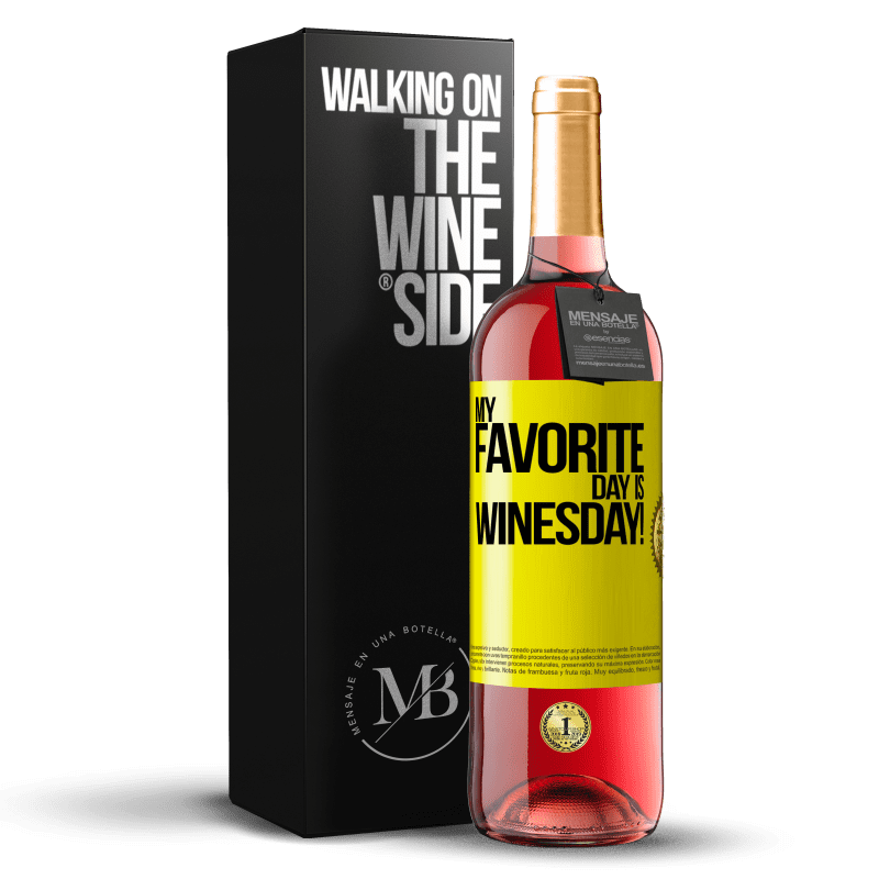 29,95 € Kostenloser Versand | Roséwein ROSÉ Ausgabe My favorite day is winesday! Gelbes Etikett. Anpassbares Etikett Junger Wein Ernte 2024 Tempranillo