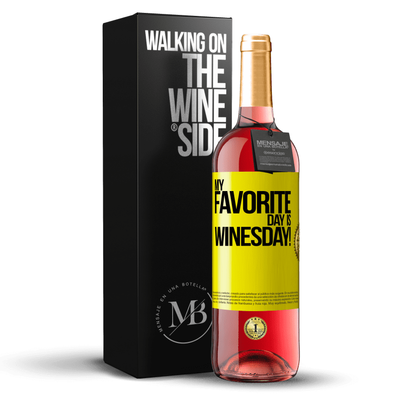 29,95 € Kostenloser Versand | Roséwein ROSÉ Ausgabe My favorite day is winesday! Gelbes Etikett. Anpassbares Etikett Junger Wein Ernte 2025 Tempranillo