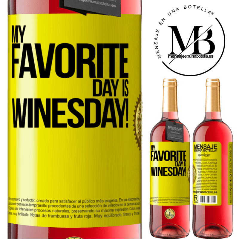 29,95 € Spedizione Gratuita | Vino rosato Edizione ROSÉ My favorite day is winesday! Etichetta Gialla. Etichetta personalizzabile Vino giovane Raccogliere 2025 Tempranillo