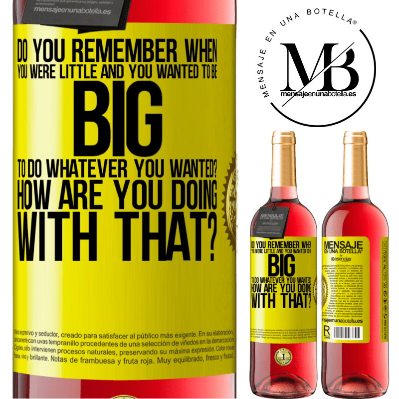 29,95 € Free Shipping | Rosé Wine ROSÉ Edition do you remember when you were little and you wanted to be big to do whatever you wanted? How are you doing with that? Yellow Label. Customizable label Young wine Harvest 2023 Tempranillo