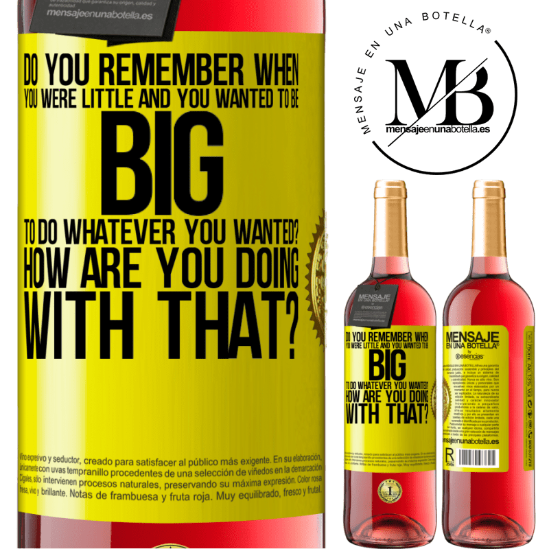 29,95 € Free Shipping | Rosé Wine ROSÉ Edition do you remember when you were little and you wanted to be big to do whatever you wanted? How are you doing with that? Yellow Label. Customizable label Young wine Harvest 2025 Tempranillo