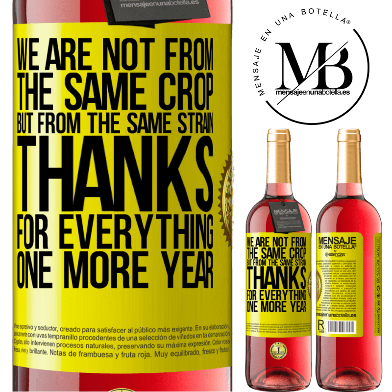 29,95 € Free Shipping | Rosé Wine ROSÉ Edition We are not from the same crop, but from the same strain. Thanks for everything, one more year Yellow Label. Customizable label Young wine Harvest 2023 Tempranillo