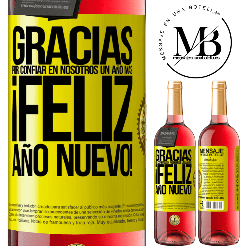 29,95 € Envío gratis | Vino Rosado Edición ROSÉ Gracias por confiar en nosotros un año más. Feliz Año Nuevo Etiqueta Amarilla. Etiqueta personalizable Vino joven Cosecha 2023 Tempranillo