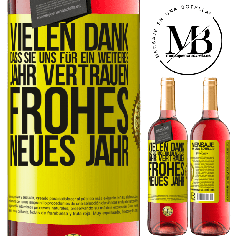 29,95 € Kostenloser Versand | Roséwein ROSÉ Ausgabe Vielen Dank, dass Sie uns ein weiteres Jahr vertrauen. Frohes neues Jahr Gelbes Etikett. Anpassbares Etikett Junger Wein Ernte 2023 Tempranillo