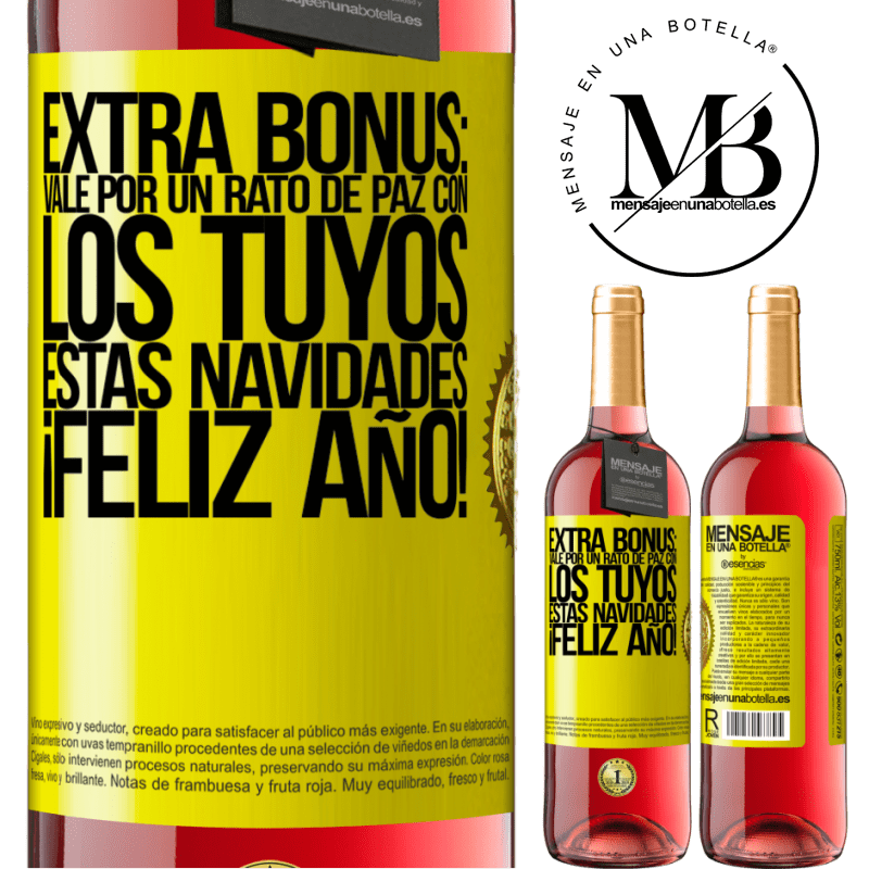 29,95 € Envío gratis | Vino Rosado Edición ROSÉ Extra Bonus: Vale por un rato de paz con los tuyos estas navidades. Feliz Año! Etiqueta Amarilla. Etiqueta personalizable Vino joven Cosecha 2024 Tempranillo