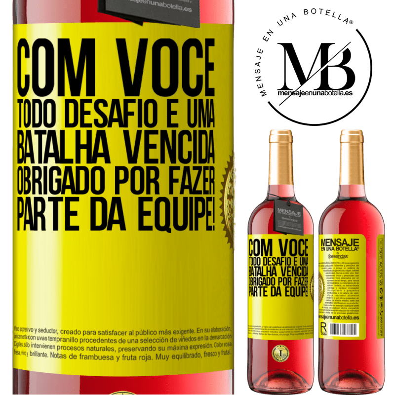 29,95 € Envio grátis | Vinho rosé Edição ROSÉ Com você, todo desafio é uma batalha vencida. Obrigado por fazer parte da equipe! Etiqueta Amarela. Etiqueta personalizável Vinho jovem Colheita 2024 Tempranillo