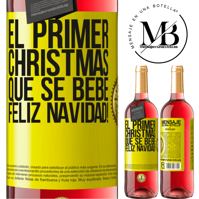 29,95 € Envío gratis | Vino Rosado Edición ROSÉ El primer christmas que se bebe. Feliz navidad! Etiqueta Amarilla. Etiqueta personalizable Vino joven Cosecha 2023 Tempranillo